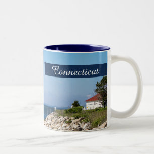 Café Em Dois Tons Praias de Connecticut e caneca do farol