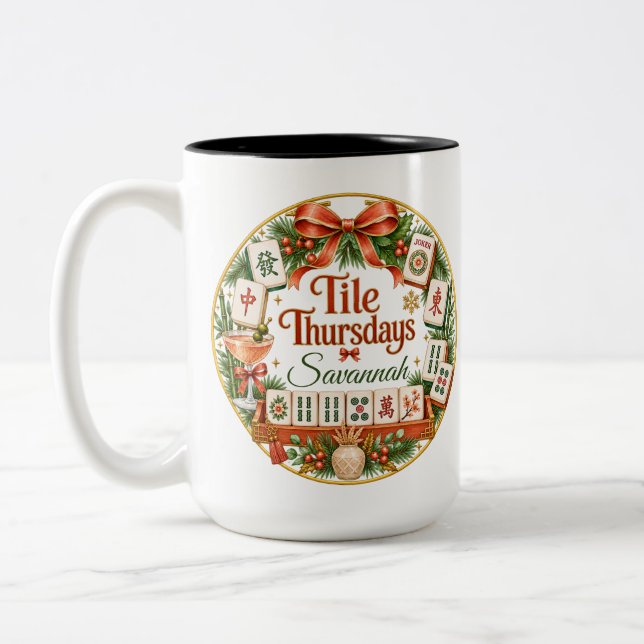 Café Em Dois Tons Presente do Clube de Mahjong Caneca de Mahjong Til (Esquerda)