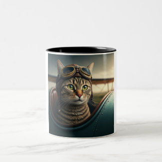 Café Em Dois Tons Prontos para decolagem: uma caneca de gato piloto
