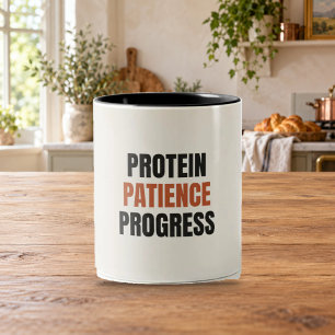 Café Em Dois Tons Proteína Paciência Progresso Caneca de Motivação