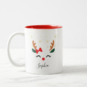 Café Em Dois Tons Reindeer Personalizado Enfrentando Caneca de Natal