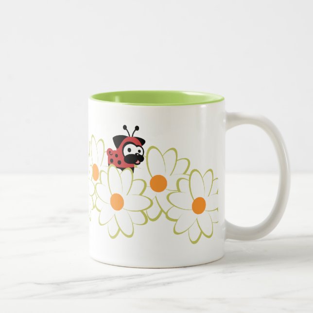 Café Em Dois Tons Senhora Pug Caneca (flores de White&Green) (Direita)