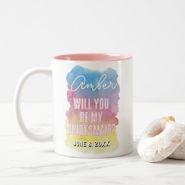 Café Em Dois Tons será minha dama de honra caneca de aquarela (Com Donut)