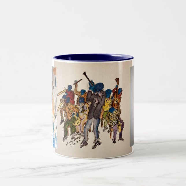 Café Em Dois Tons Série Jazz azul de duas tonalidades, caneca de caf (Centro)