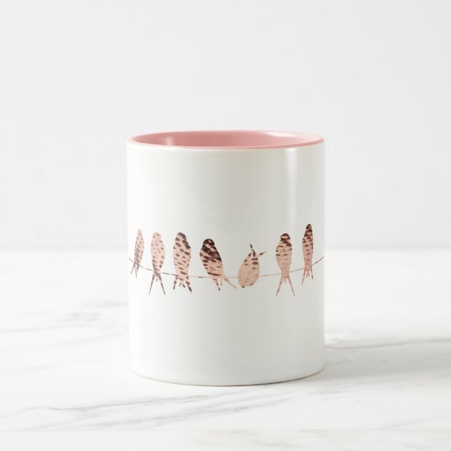 Café Em Dois Tons Simples Caneca Branca com Pássaros De Cobre Faux n (Centro)