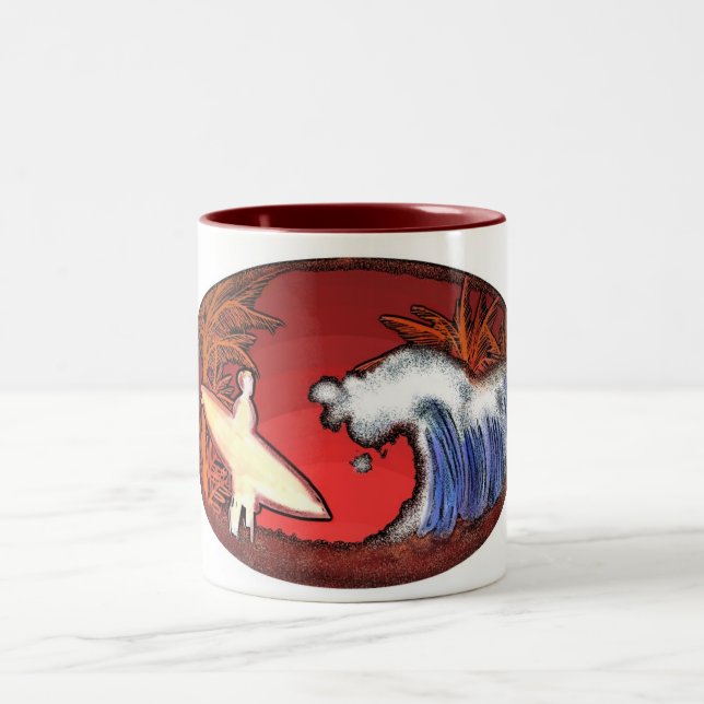 Café Em Dois Tons Surfer levanta cenas artísticas de praia caneca de (Centro)