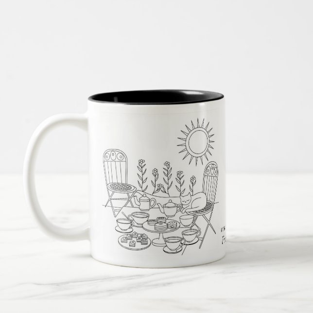 Café Em Dois Tons Um Chá de Jardim com Caneca de Gato Adormecido (Esquerda)