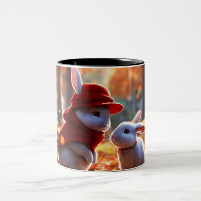 Café Em Dois Tons Um par de coelhinhos bonitos, caneca clássica (Centro)