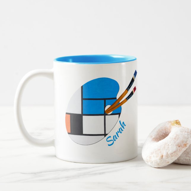 Café Em Dois Tons Uma bela caneca com uma pintura de Paul Klee (Com Donut)