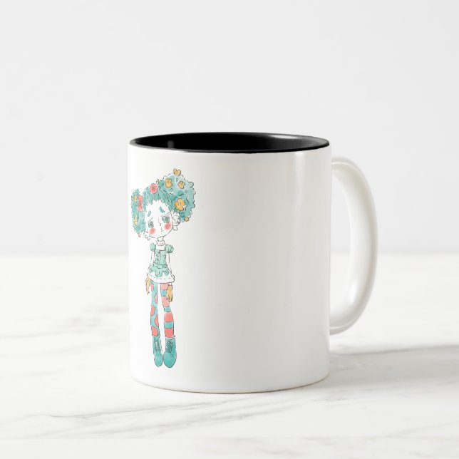 Café Em Dois Tons Uma caneca de padrão de boneca (Frente Esquerda)