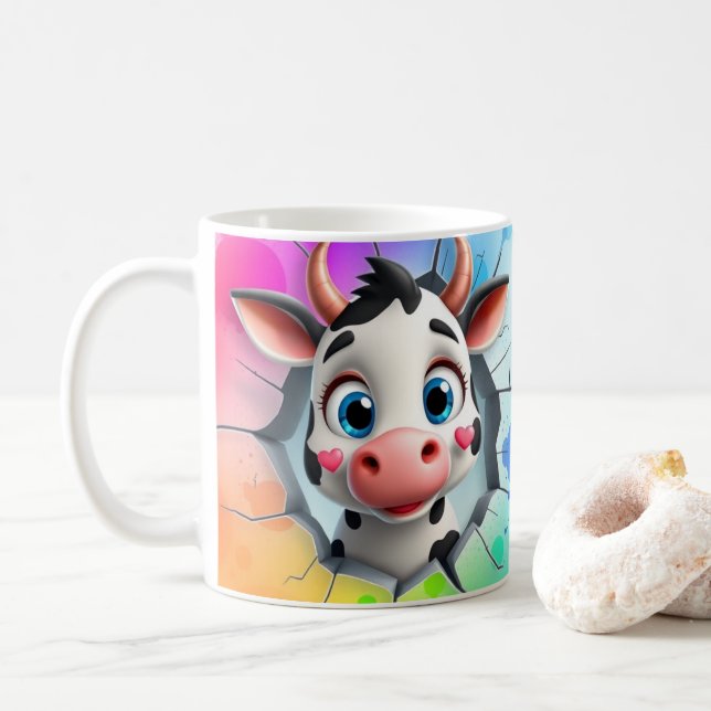 Café embalagem de caneca de vaca 3d, design de caneca d (Com Donut)