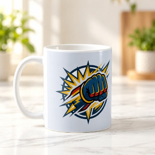 Café Emblema de Punho de Poder Herói Caneca Relâmpago