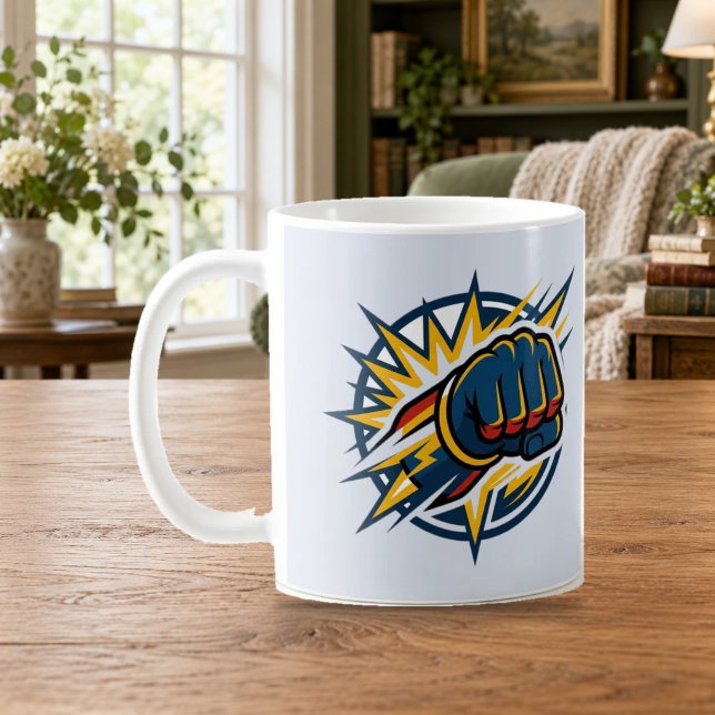 Café Emblema de Punho de Poder Herói Caneca Relâmpago (Criador carregado)
