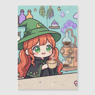 Café Encantador de Bruxa Kawaii Ímã Outono Aconc