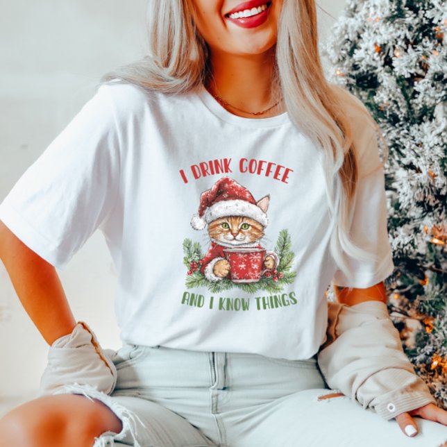 Café Engraçado Camisa de Natal de Gato (Criador carregado)