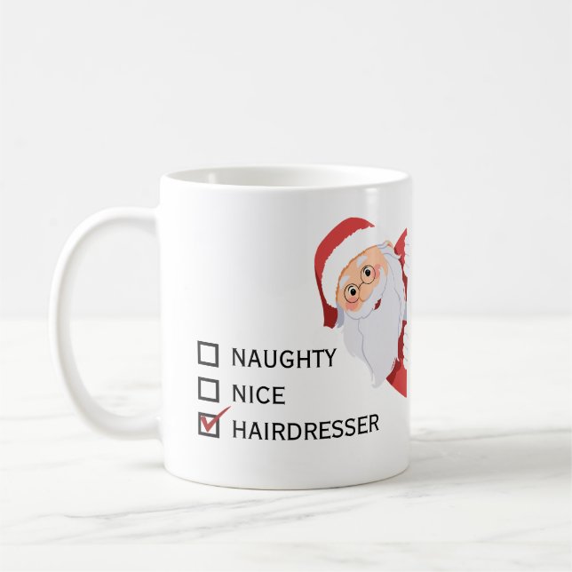 Café Engraçado Hairdresser malvado, boa caneca de Natal (Esquerda)