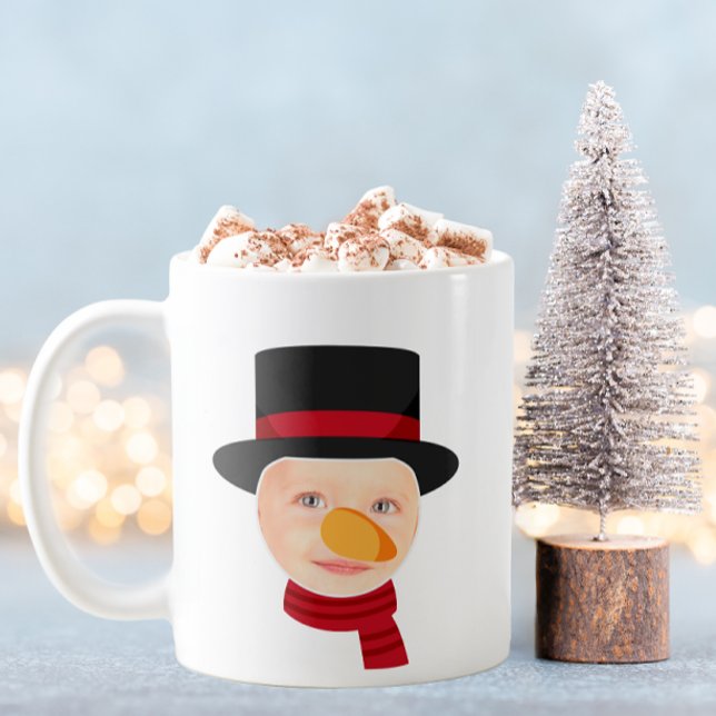 Café Engraçado Snowman Enfrentando a caneca de Natal (Snowman Photo Mug)