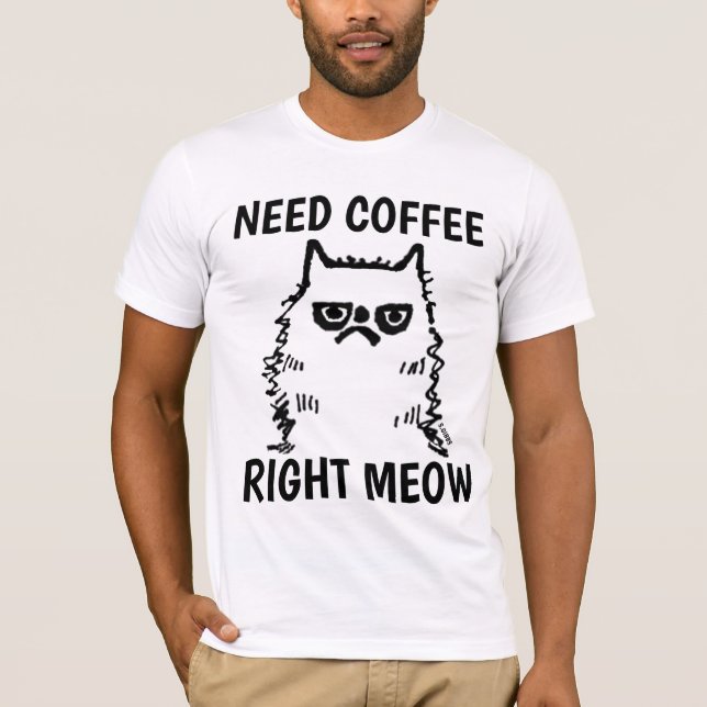 Café Engraçado T-shirts de gato rabugento (Frente)