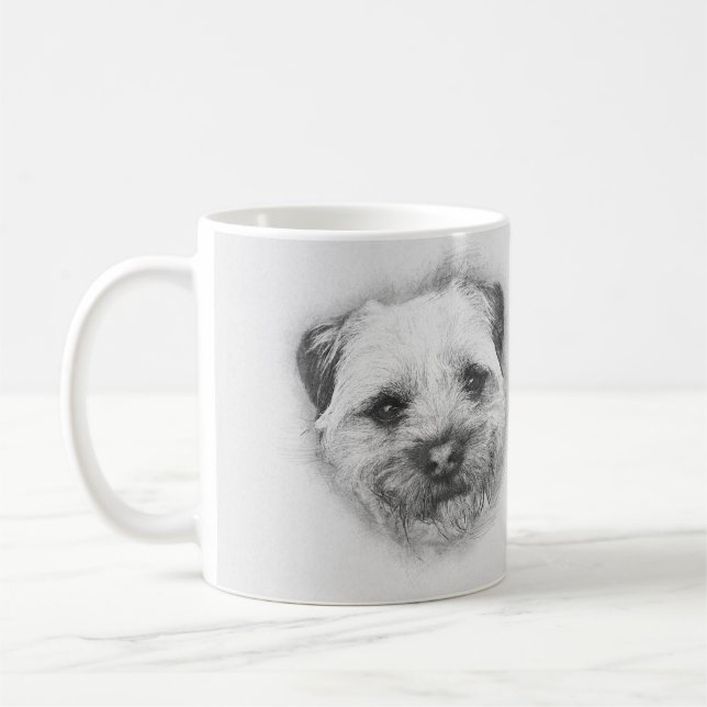 Café Esboço do lápis de Terrier de beira, caneca branca (Esquerda)