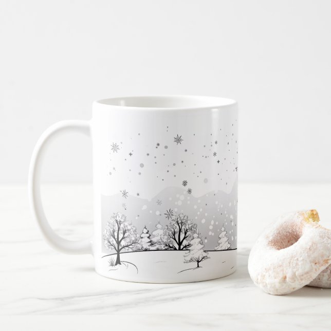 Café Estação Minimalista De Inverno Na Sua Caneca (Com Donut)