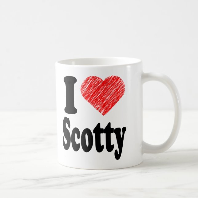 Café Eu amo a caneca da arte do coração de Scotty (Direita)