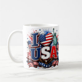 Café Eu Amo EUA Caneca de Futebol Patriota | Bandeira A