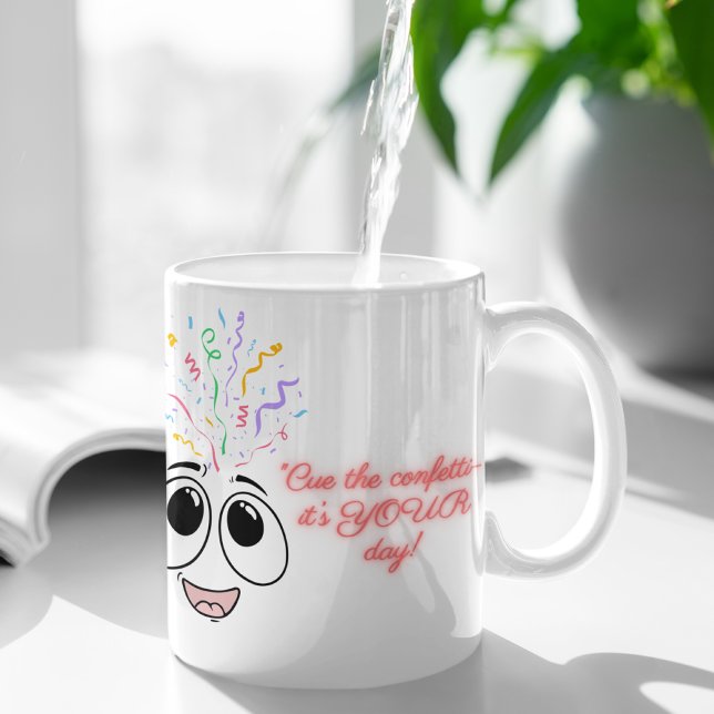 Café Faça o confete na caneca azul Aniversário de crian (Criador carregado)