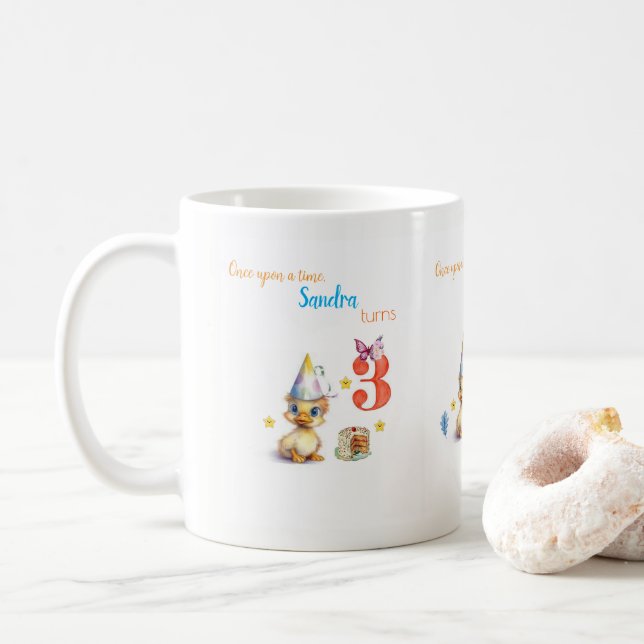 Café Feliz Aniversário Bolo de Frango Fofo Caneca (Com Donut)