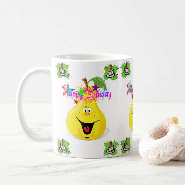 Café Feliz Aniversário de Pera de Caneca (Com Donut)