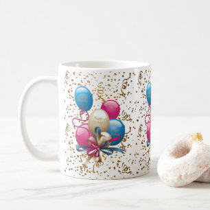 Café Feliz aniversário dos balões de caneca