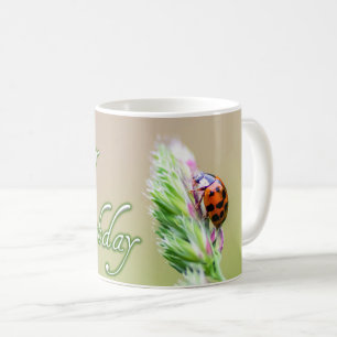 Café Feliz caneca de aniversário com uma joaninha!