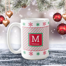 Flocos de neve e tiras Monograma Caneca de Natal