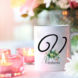 Café Flores silvestres aquarelas guião preto caneca de 