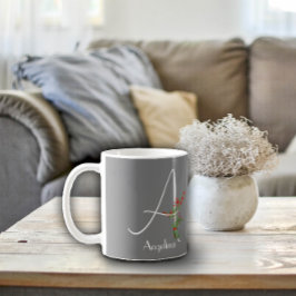 Café Flores silvestres de aquarela Carta A caneca de ca