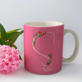 Café Flores silvestres de aquarela monograma caneca cor