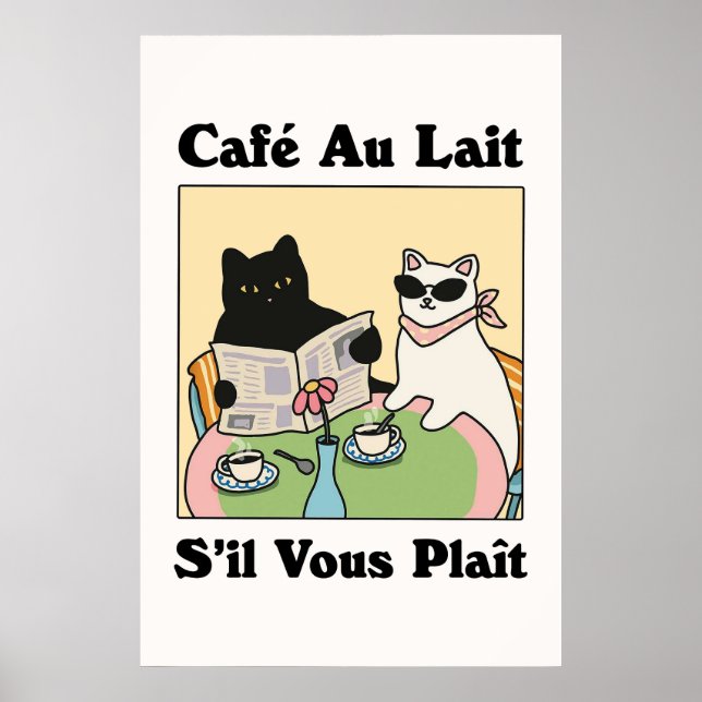 Café francês Au lait Cat Poster (Frente)