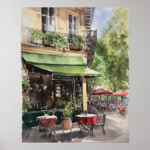 Café francês Watercolor Landscape Art Impressão