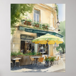 Café francês Watercolor Landscape Art Impressão