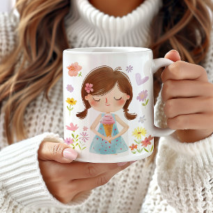Café Garota bonita com Sorvete de caneca