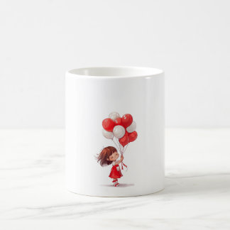 Café Garota bonita de desenho com caneca de balões