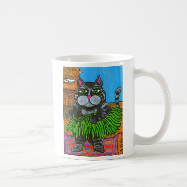 Café Gato de Hula em uma caneca do bar de Tiki (Direita)