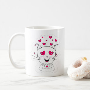 Café Gato kawaii bonito com caneca de amor.