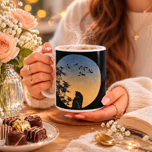 Café Gato Místico Sob Céu De Bambu - Caneca De Arte Jap