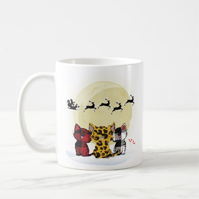 Café Gatos a observar Papais noeis e caneca de renas -  (Esquerda)
