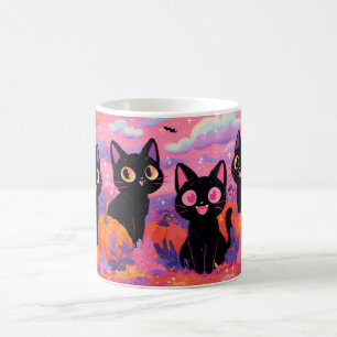 Café Gatos Pretos em uma Caneca de Abóbora