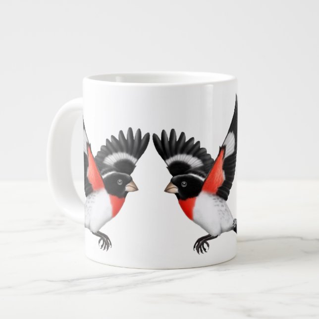 Café Grande A caneca do jumbo do Grosbeak de Breasted do rosa (Frente Esquerda)