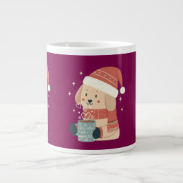 Café Grande Caneca Cachorro de Natal Gorro Cachecol Pastel - A
