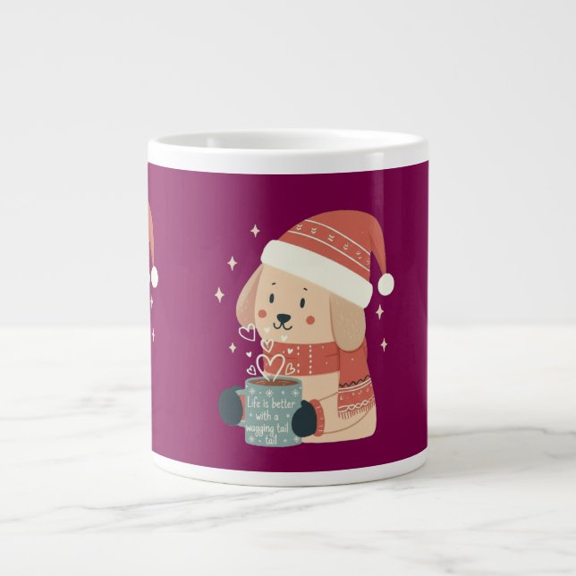 Café Grande Caneca Cachorro de Natal Gorro Cachecol Pastel - A (Frente)