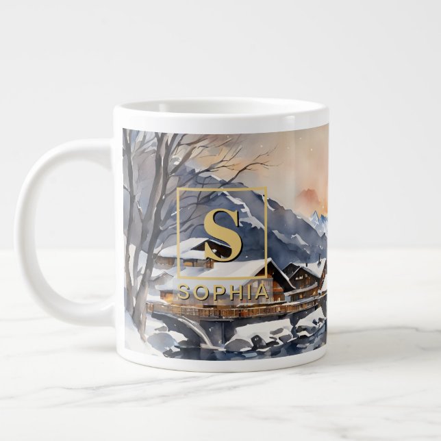 Café Grande Caneca Cena de Neve em Zermatt, Suíça (Esquerda)
