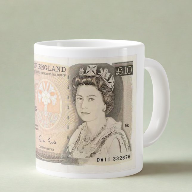 Café Grande Caneca com imagem da nota de £10 de 1975 | Rainha  (Criador carregado)